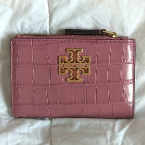 Tory Burch Britten croc zip card holder